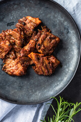 Grilled mashrooms, fresh vegetables and herbs vegetarian meal