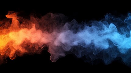 Fototapeta premium Bright blue and orange gradient mist, glowing softly, blending seamlessly in a transparent background, ethereal cloud, abstract and dreamlike representation