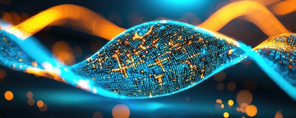 Online courses idea. Futuristic digital wave illustrating connectivity and electronic data flow.