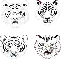 Tiger angry head bundle line art and illustrator e