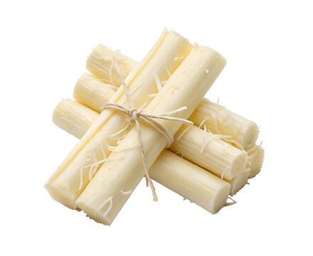 Delicious string cheese stick isolated on a clean white transparent background, fully cut out with realistic texture, ready for use in food marketing, product showcases, or culinary designs
