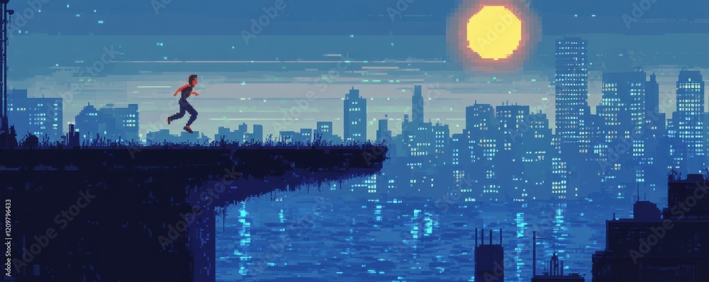 Poster a pixel art rendition of a classic platformer game, bringing back nostalgic memories of jumping and 