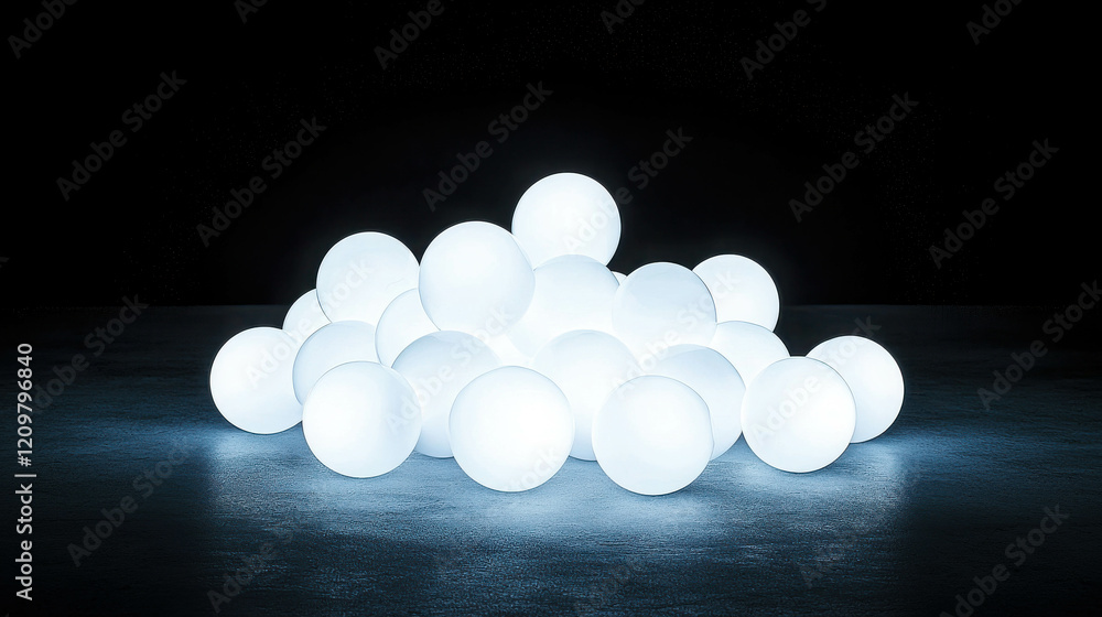 Aufkleber cluster of small glowing spheres hovering in dark space with soft light effects