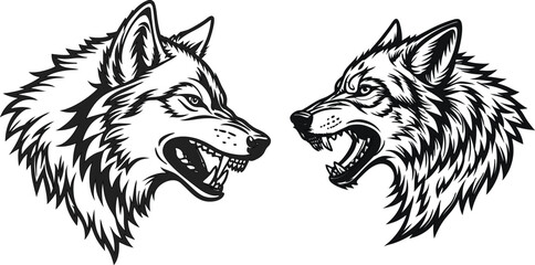 Naklejka premium Wolf lover character bundle line art and illustrator eps