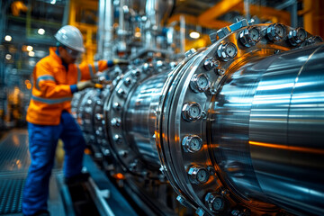 Industrial Pressure Gauge in Hydrotreating Unit with Worker
