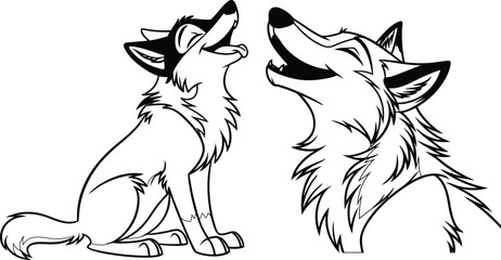 Naklejka premium Wolf lover character bundle line art and illustrator eps