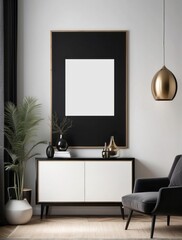 minimalist Glossy Black composition of creative living room interior with elegant cupboard