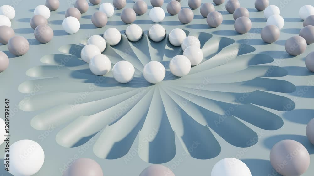 Poster minimalistic 3d white spheres on soft green background – abstract clean and elegant seamless loop an