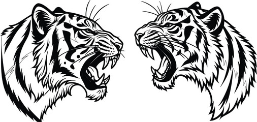 Tiger angry head bundle line art and illustrator e