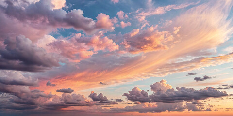 Dreamy Pastel Sky with Soft Cloudscape at Sunset for Serene Landscapes