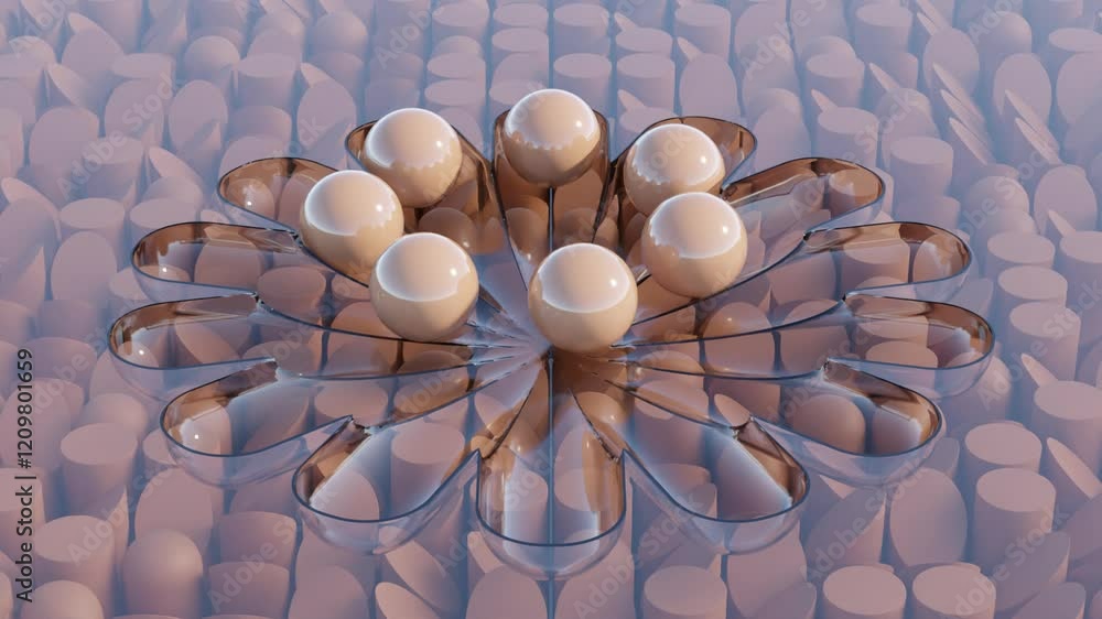 Poster warm beige 3d spheres moving in a seamless abstract loop – subtle and stylish motion background for 