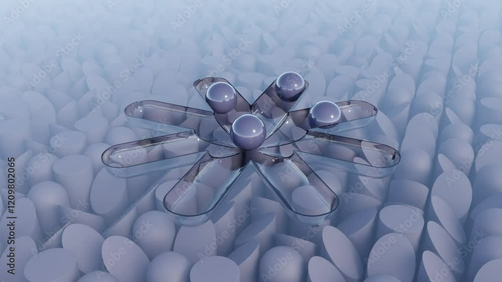 Poster soft purple-gray 3d spheres moving in a hypnotic seamless loop – elegant abstract motion background 