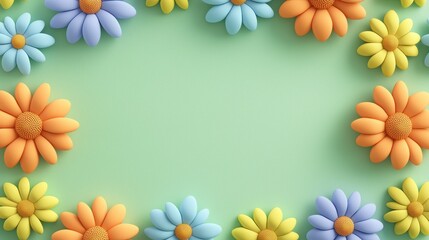 Obraz premium Colorful Flower Border on Green Background