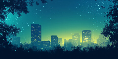 Image for a presentation. background of a power point template. Business presentation. Tree representation. flat background. lovely and realistic image. city skyline as a base