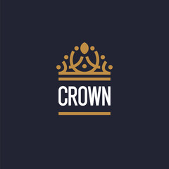 The linear image of the crown. Isolated vector emblem. Illustration in simple flat style.