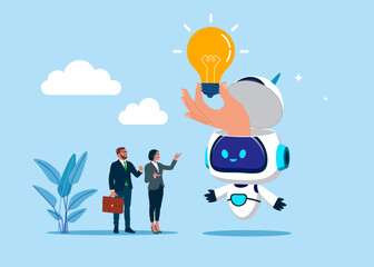 Open robot head idea using. Think big, aspiration to win and success in business, big idea from creativity. Artificial intelligence. AI assistant support. Modern flat vector illustration