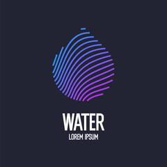 Modern line vector emblem of the water drop. Illustration in a minimalistic style on a dark background.