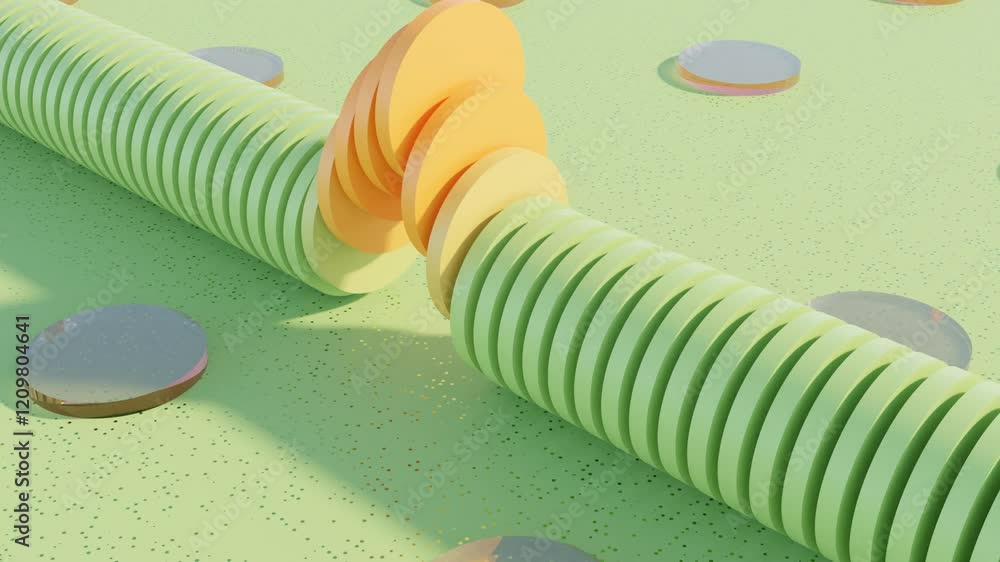 Aufkleber geometric 3d minimalist background – row of green circular plates elevating and shifting to bright o