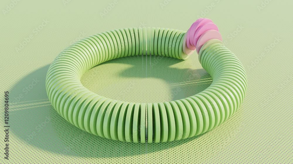 Aufkleber abstract 3d geometric background – green circular plates rising and changing to pink in minimalistic