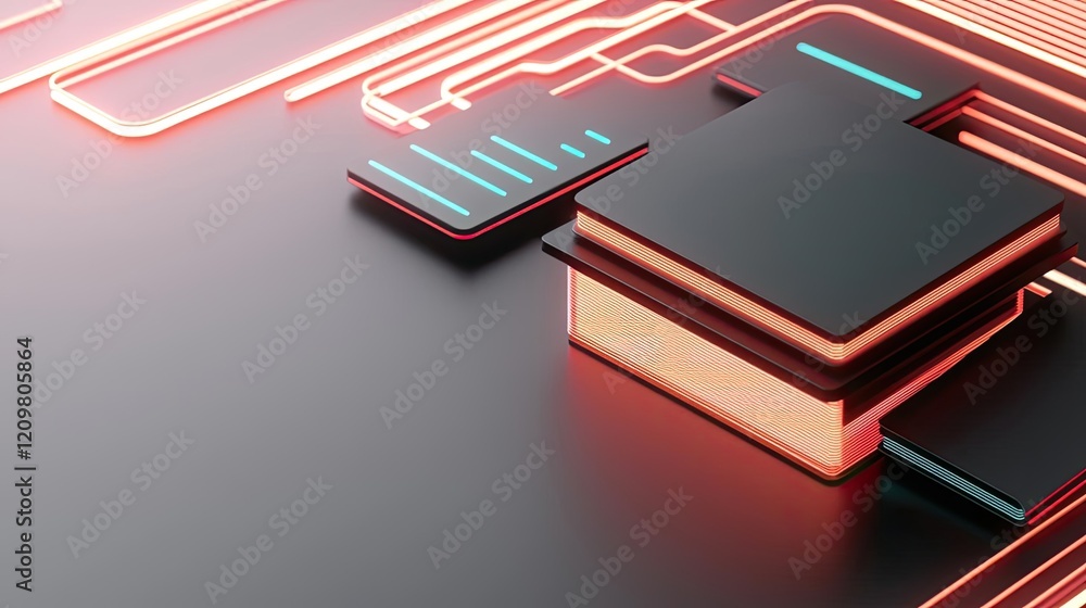 Poster self-paced learning online concept. futuristic circuit board with glowing lines and modern component