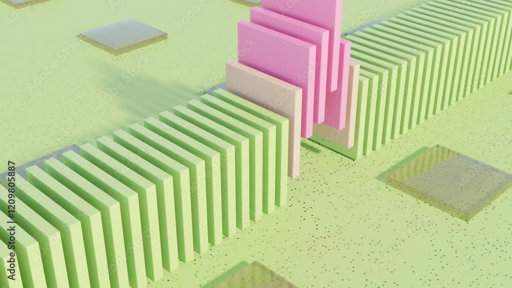 Aufkleber modern 3d abstract loop – green square plates lifting in sequence and turning soft pink for dynamic 