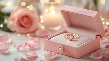 Romantic Jewelry Gift Box with Heart-Shaped Ring and Roses