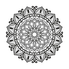 Hand drawing ornate element in eastern style. Black and white. Flower mandala. Vector illustration.