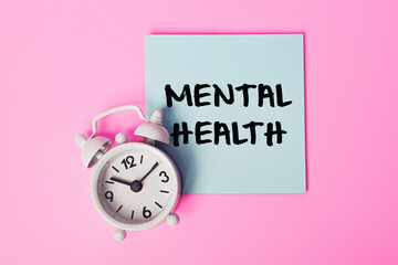 Mental Health: text on a sticky note. Idea for Healthcare Campaigns, Therapy Services and Mental...