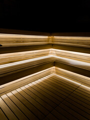  interior in a bathhouse with wooden benches