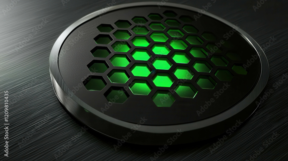 Aufkleber glowing hexagonal pattern on black metallic surface with green light effect