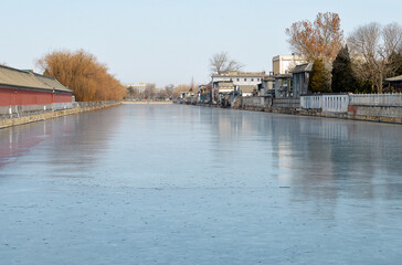 The froxen moat in the Forbidden City, Beijing, China