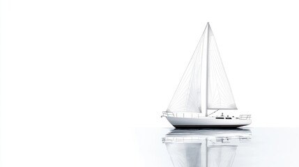 Sailboat on calm sea, white background, nautical design, travel imagery