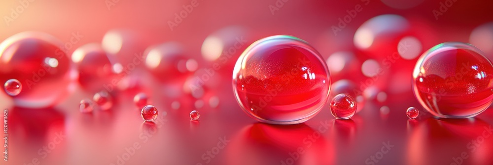 Poster stunning 3d red bubbles floating on a clean ground with a soft backdrop of gentle colors and feature