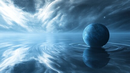 Bright cosmic blue with floating particles, abstract and luxurious, infinite and magical, calm and peaceful, high detail and ethereal atmosphere, vibrant reflections