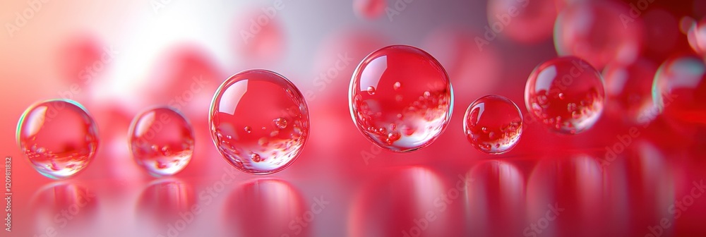 Poster vibrant red bubbles in a 3d world on a clean ground with a soft background for abstract and artistic