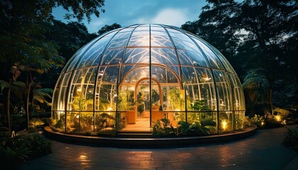 Fototapeta premium glass dome greenhouse in a futuristic park