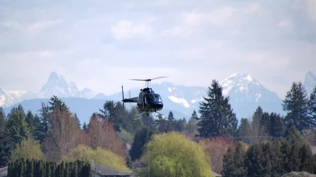 Bell 206 Jetranger Helicopter Flying - Scenic Mountain Backdrop