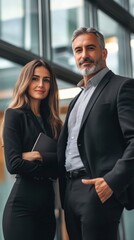 Two business people man and woman --ar 9:16 --style raw