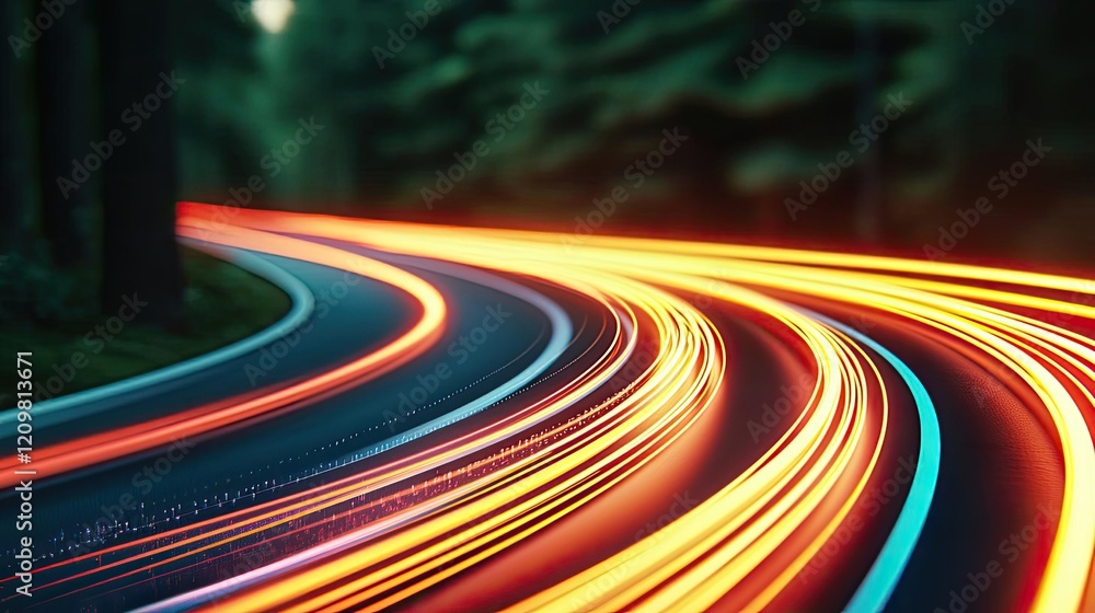 Poster self-paced learning online concept. vibrant light trails create a mesmerizing effect on a winding ro