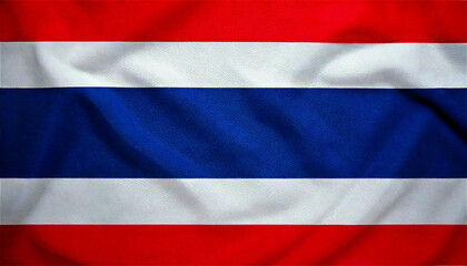 タイの国旗を近距離で撮影した画像。鮮やかな赤、白、青のストライプが特徴。Generative AI。