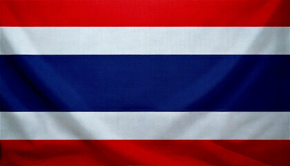 タイ国旗を平面で撮影。鮮やかな赤、白、青のストライプが際立つシンプルな構図。Generative AI。