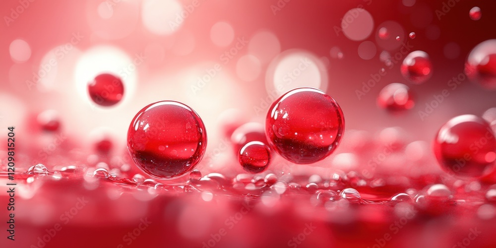 Poster red bubbles in 3d with clean ground and background, creating a visually appealing world of abstract 