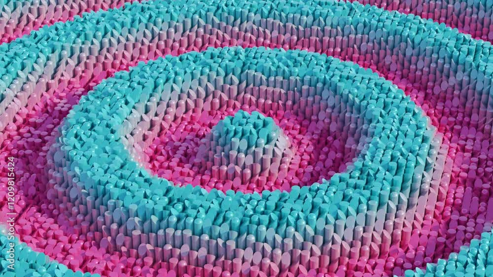 Aufkleber futuristic 3d motion background – pink vertical pillars moving up in waves and transforming to green