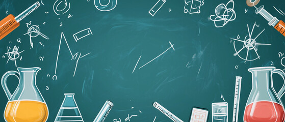 Science and Innovation: An inviting chalkboard brimming with scientific imagery, inviting creativity and the pursuit of knowledge. Perfect for educational projects and presentations.