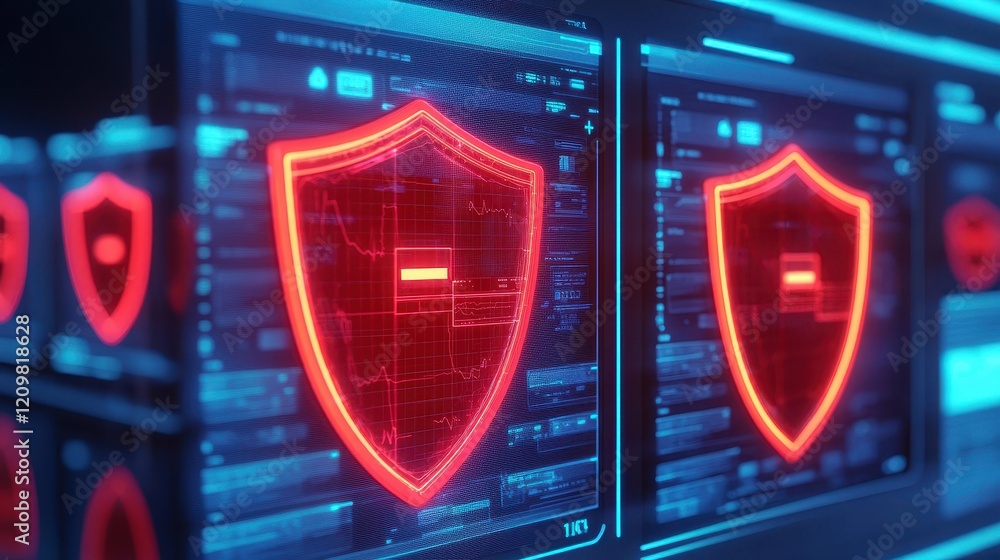Aufkleber digital security concept with neon shield on high-tech interface