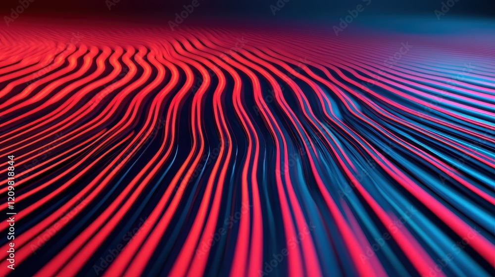 Poster abstract waves in red and blue tones unfolding over a smooth surface