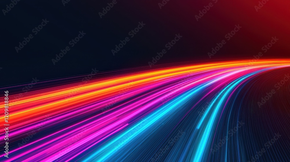 Poster colorful light trails on dark background for dynamic design use