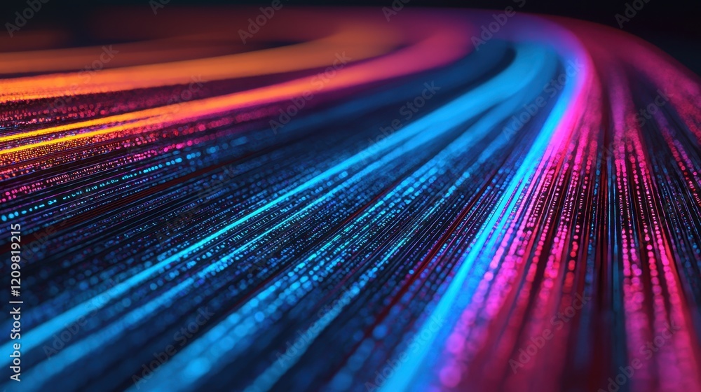 Poster bright colorful digital lines flowing in abstract motion design