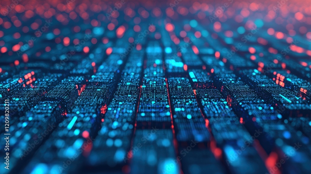 Poster futuristic digital landscape with neon lights and data patterns