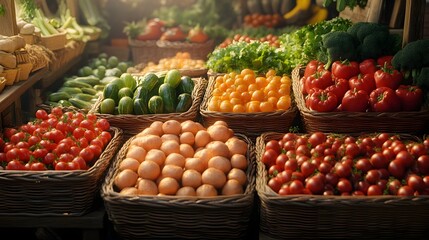 Obraz premium Vibrant Organic Vegetable Market Stalls Showcasing Fresh Local Produce